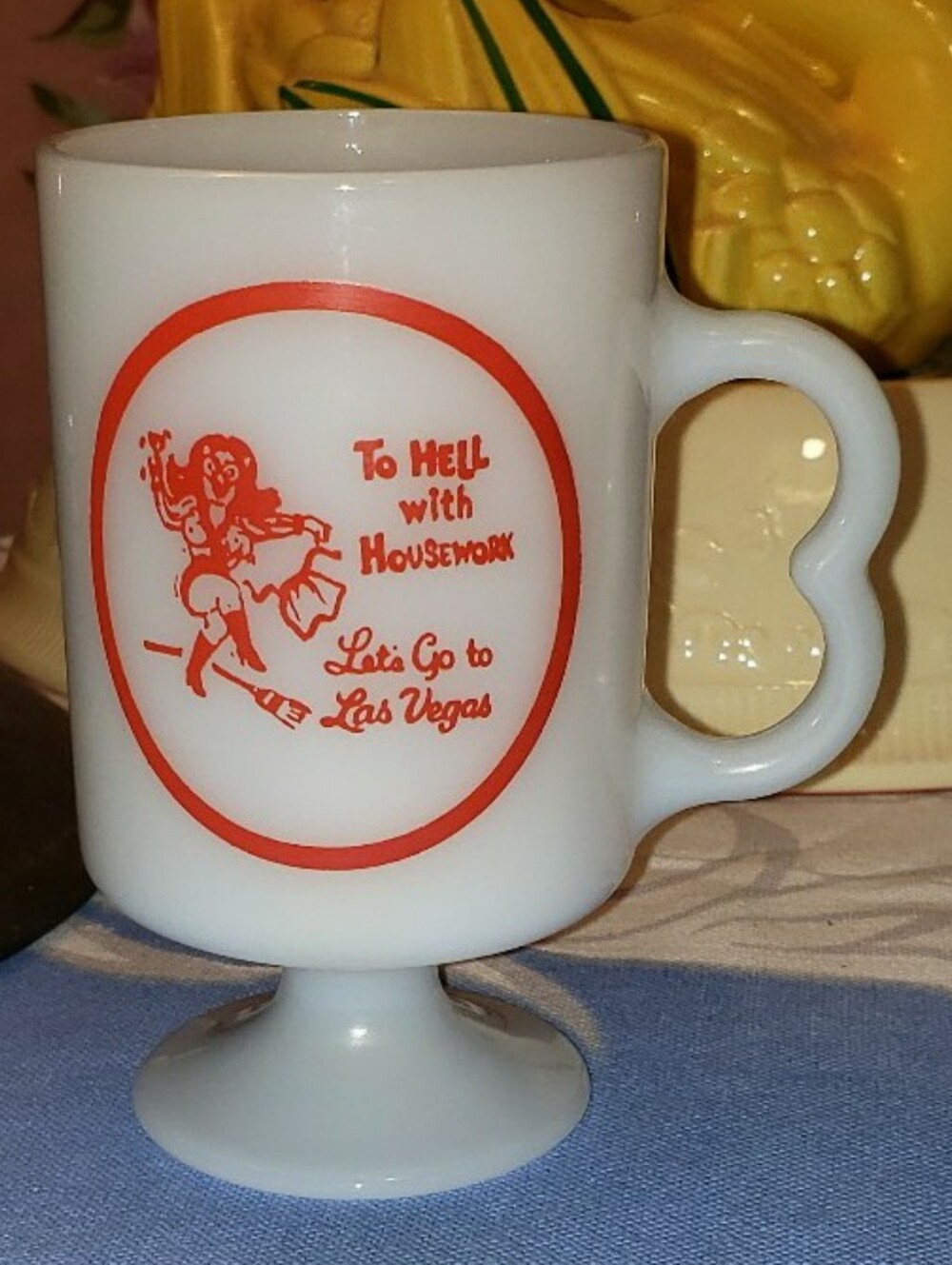 Vintage Milk Glass "...Lets Go To Vegas"